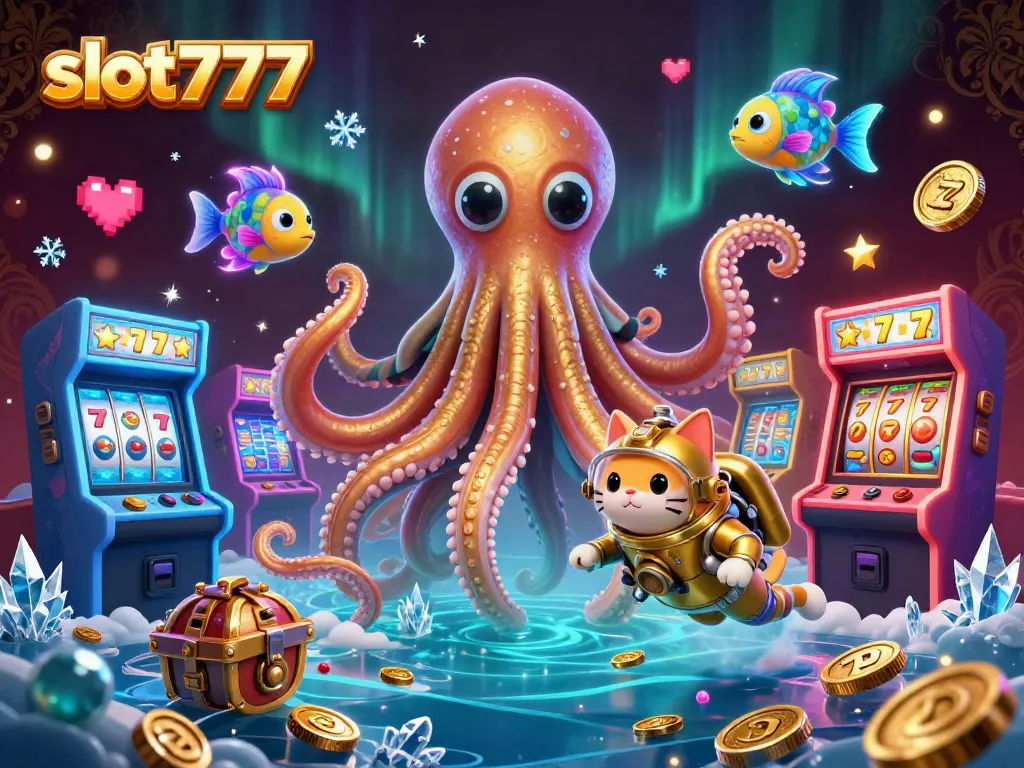 Experience the thrill of winning with slot777 in this dynamic kraken-themed casino illustration.