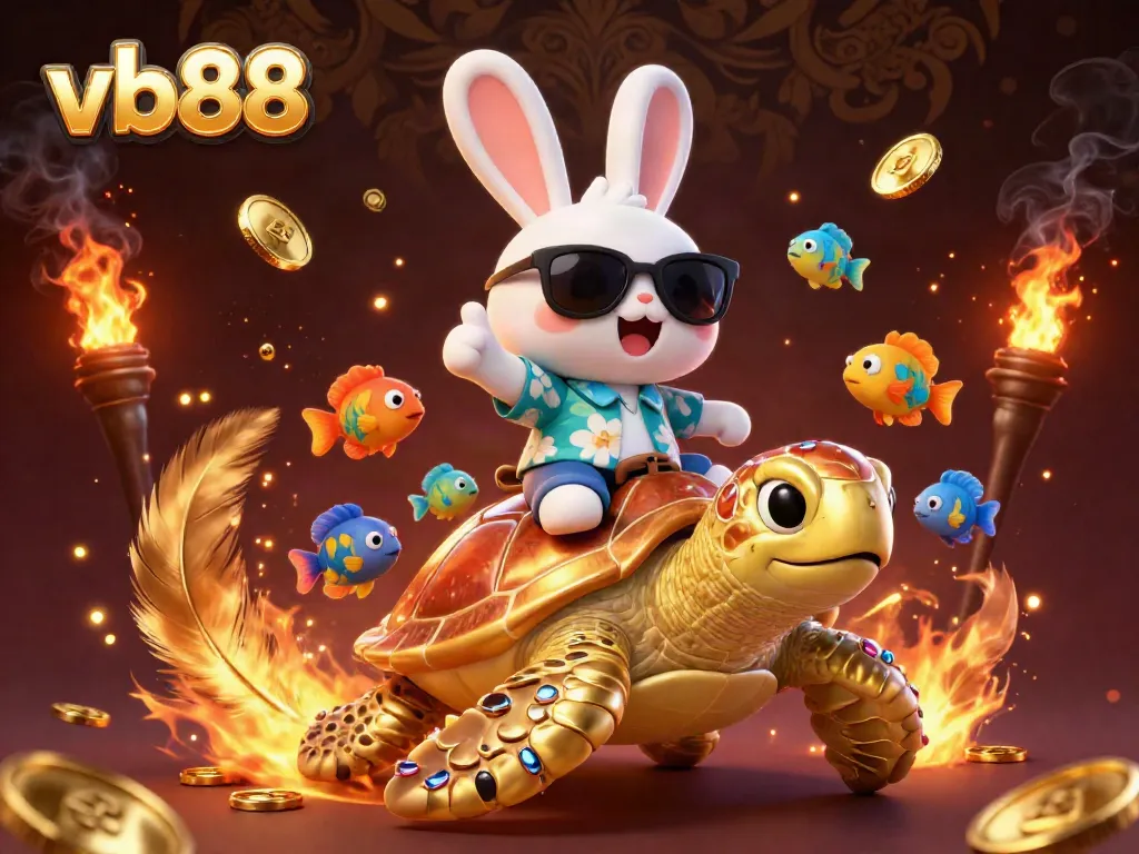 Engage with the thrilling vb88 casino experience featuring a lucky rabbit and a golden sea turtle amid vibrant gaming elements.