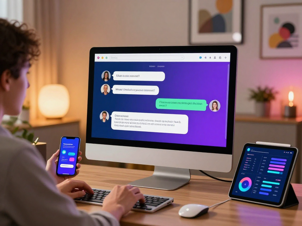 Engaging spicy ai chat interface on computer in a modern home office