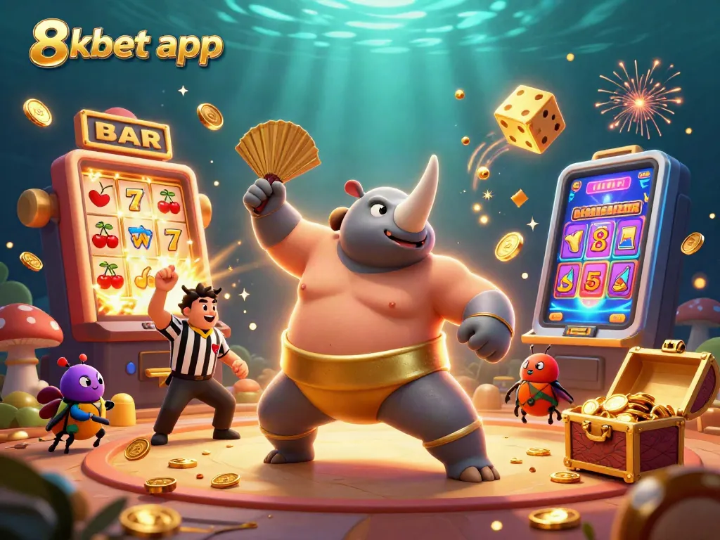 Experience the excitement of the 8xbet app with a thrilling casino scene featuring a sumo champion.
