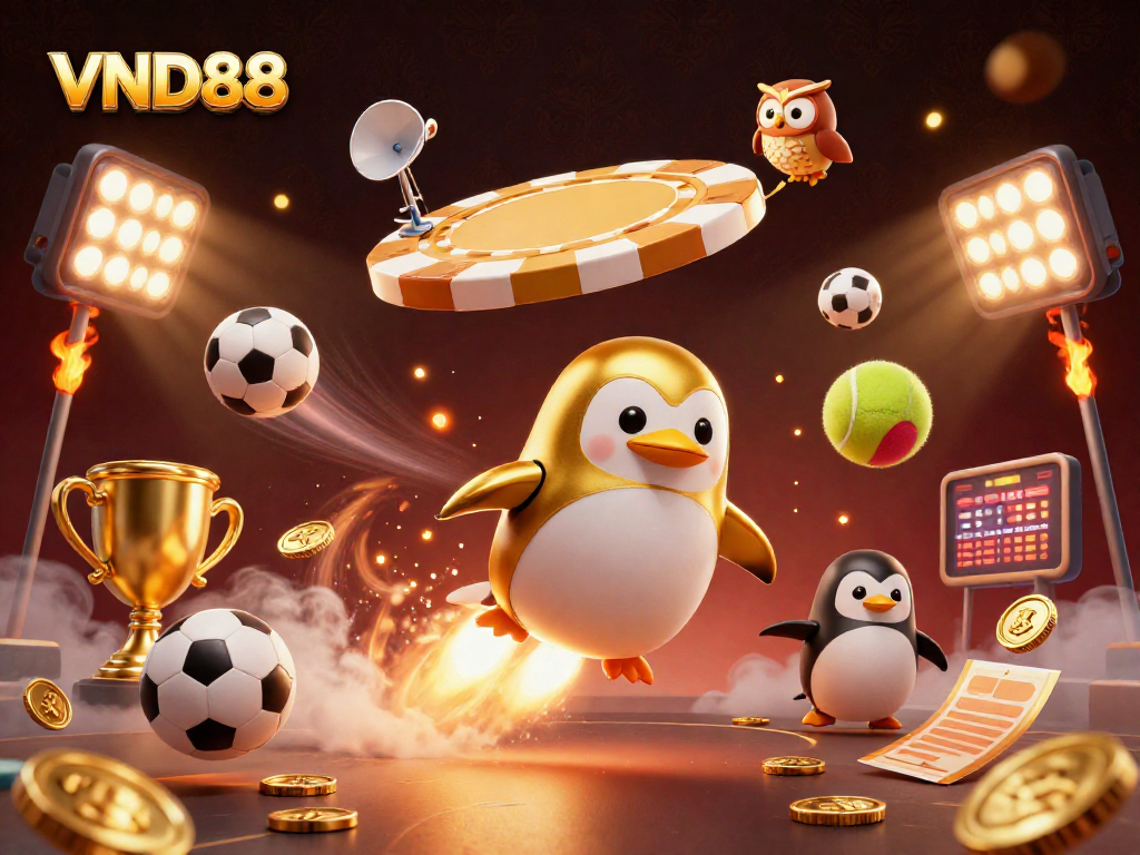 Win big with VND88: a vibrant 3D casino scene featuring sports and fun